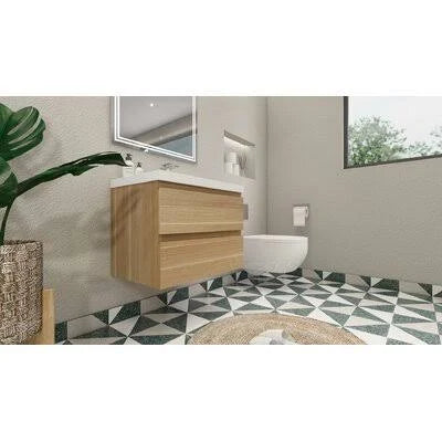 White Oak Wall-Mounted Single Bathroom Vanity Set O8530