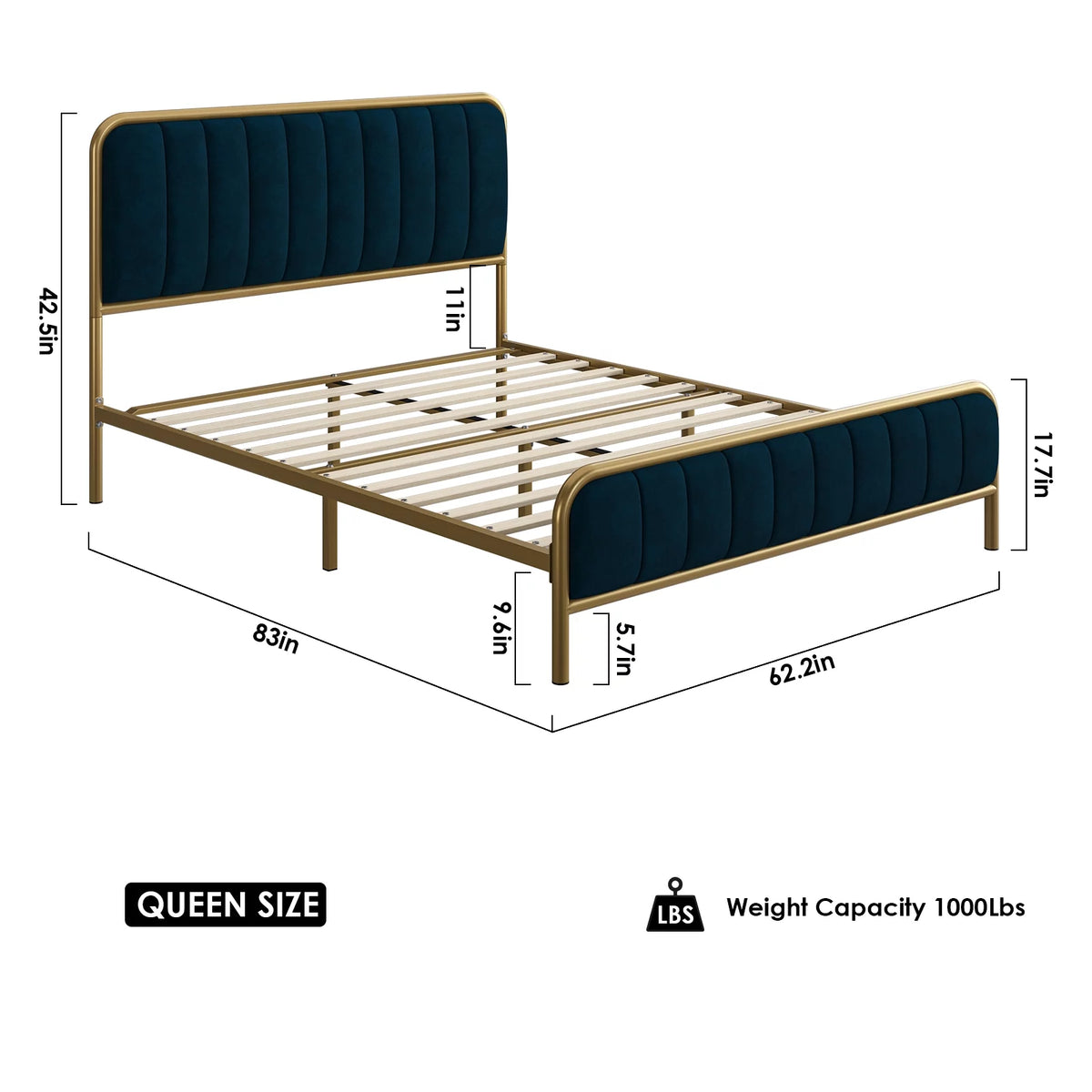 Queen Size Metal Bed Frame with Tufted Upholstered Headboard M247
