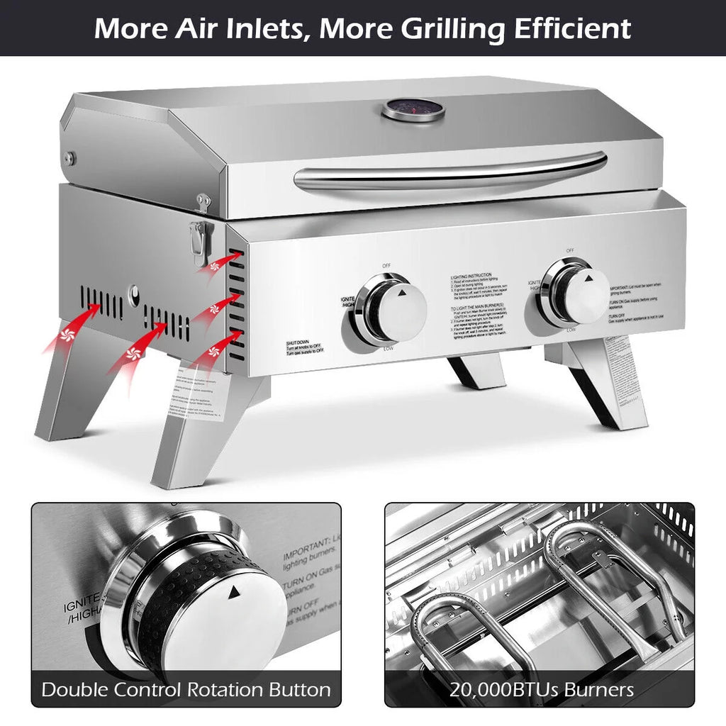 2 Burner Portable Propane Gas Grill Stainless Steel E6072