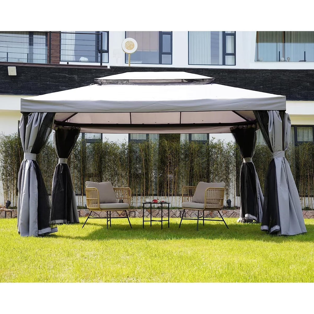 10X13 ft Outdoor Gazebo with Mosquito Netting and Curtains N2631