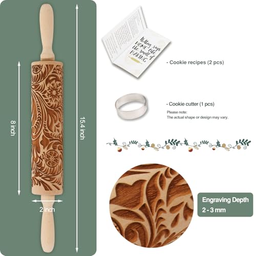 Embossed Wooden Rolling Pin A3796