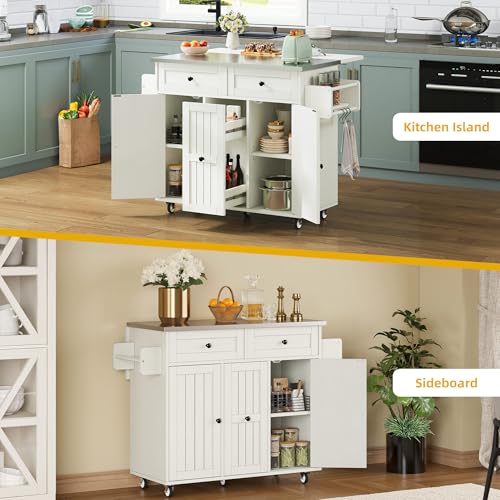 Black Kitchen Island on Wheels with Drop Leaf and Storage Cabinets Z5638