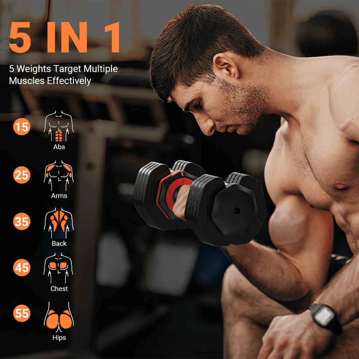 5 in 1 Adjustable Dumbbell Set with Rack B3093