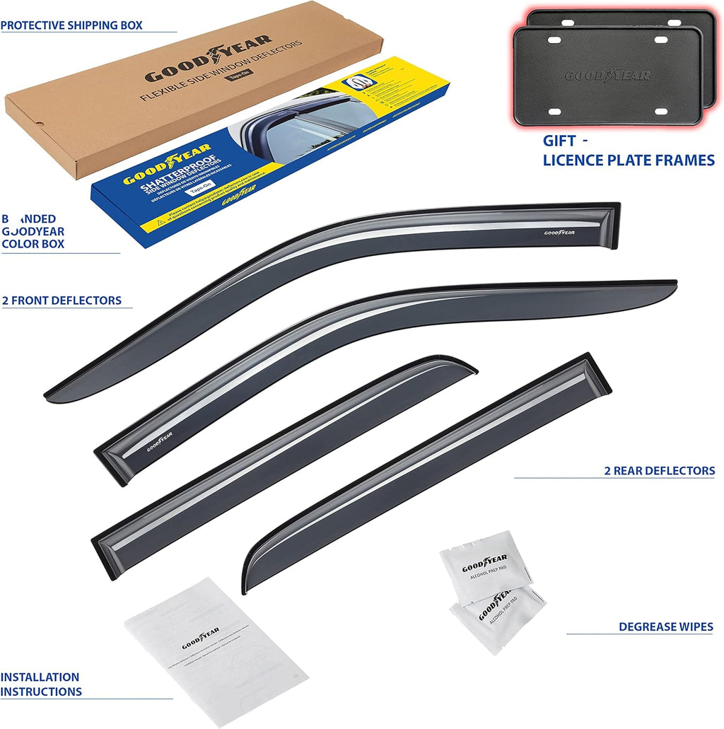 Shatterproof Side Window Deflectors for Dodge RAM 2500 3500 2019-2022 Crew Cab, Tape-on Rain Guards, 4pcs Y27636