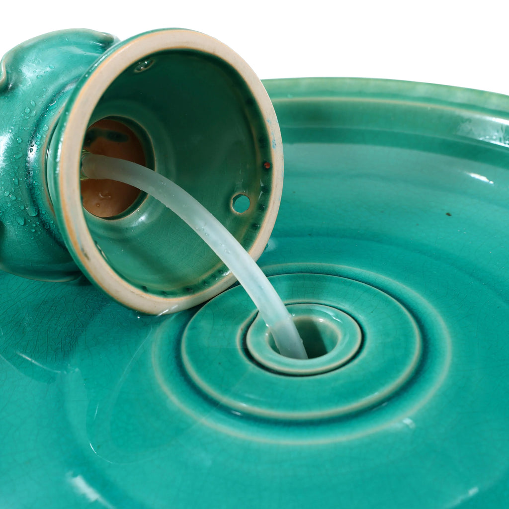 Aqua Glazed Ceramic Birdbath Fountain D2450