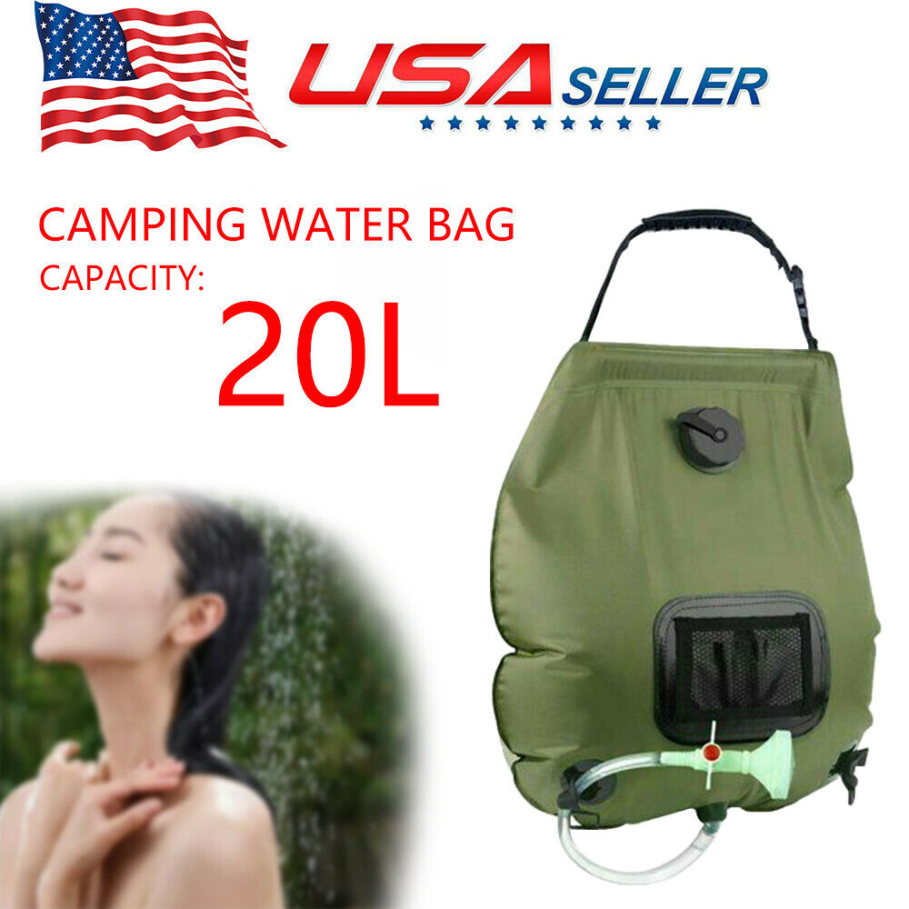 5 Gallon Solar Heated Camping Shower Bag with Removable Hose, Green PVC I80285