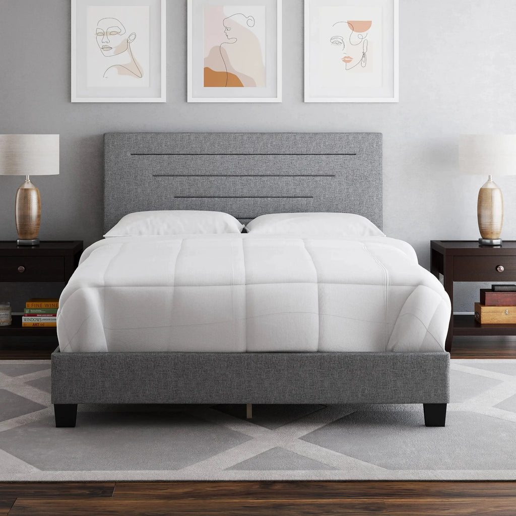 Blue Faux Leather Upholstered Platform Bed E545013