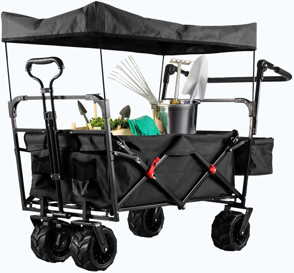 Heavy Duty Collapsible Garden Cart with 7 Wide Wheels (Black) M57192
