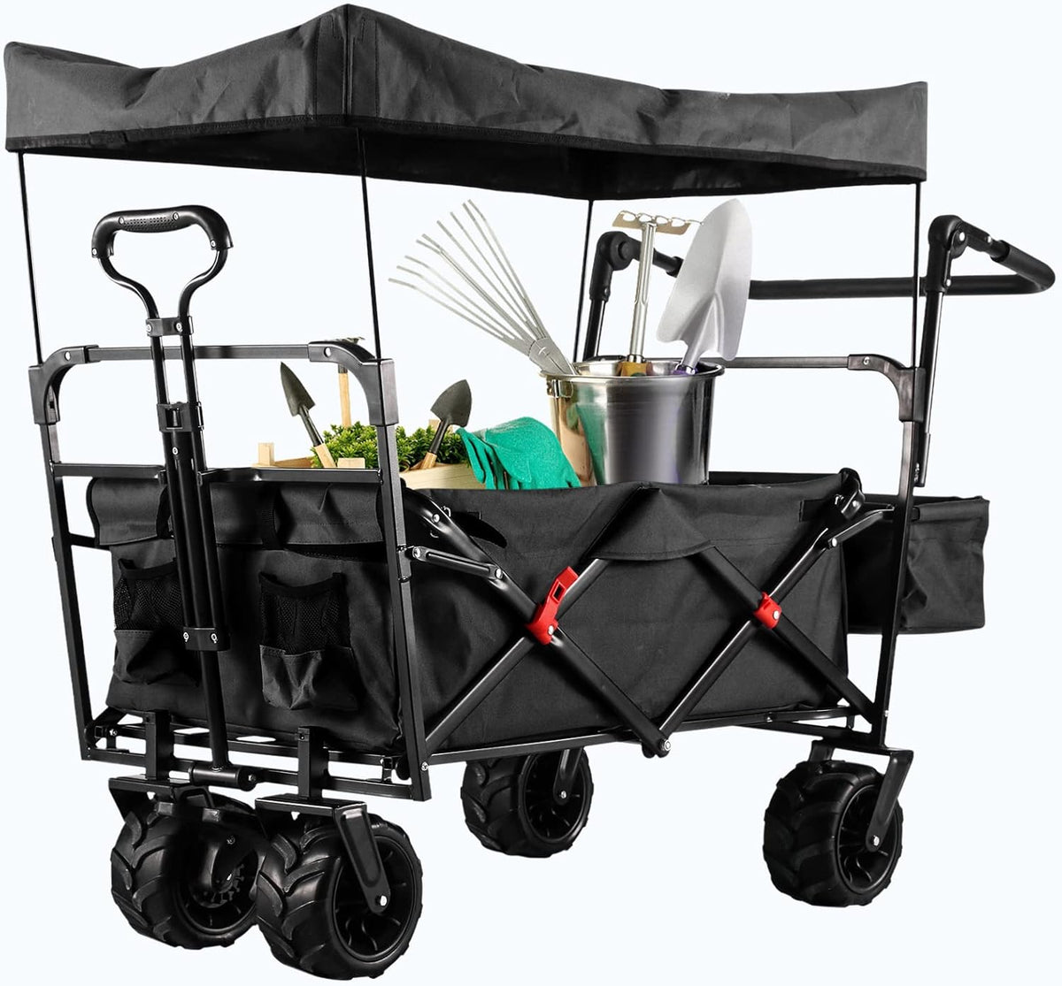 Heavy Duty Collapsible Garden Cart with 7 Wide Wheels (Black) M57192
