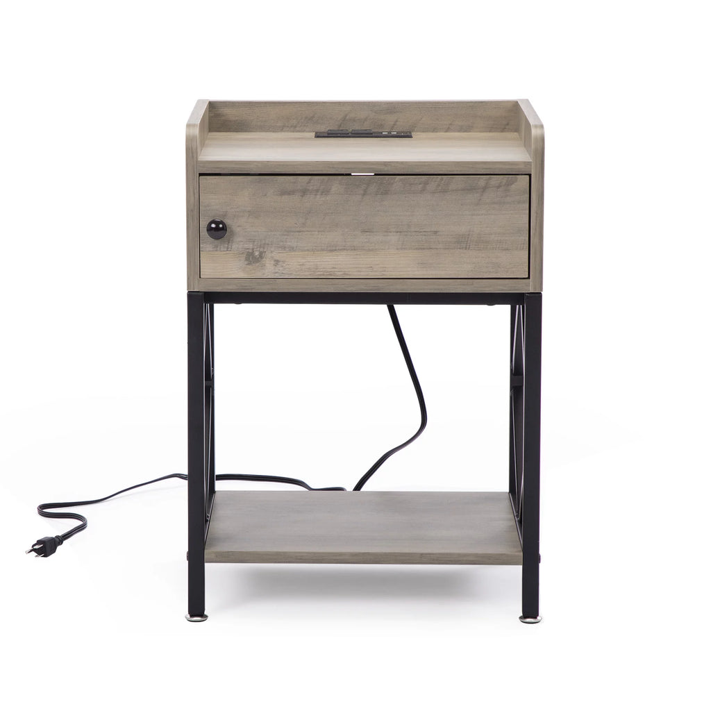 Set of 2 Night Stand with USB Port and Storage Shelf Y767