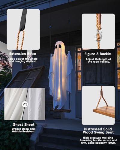 Hanging Swing Ghost Halloween Decorations with String Lights H21047
