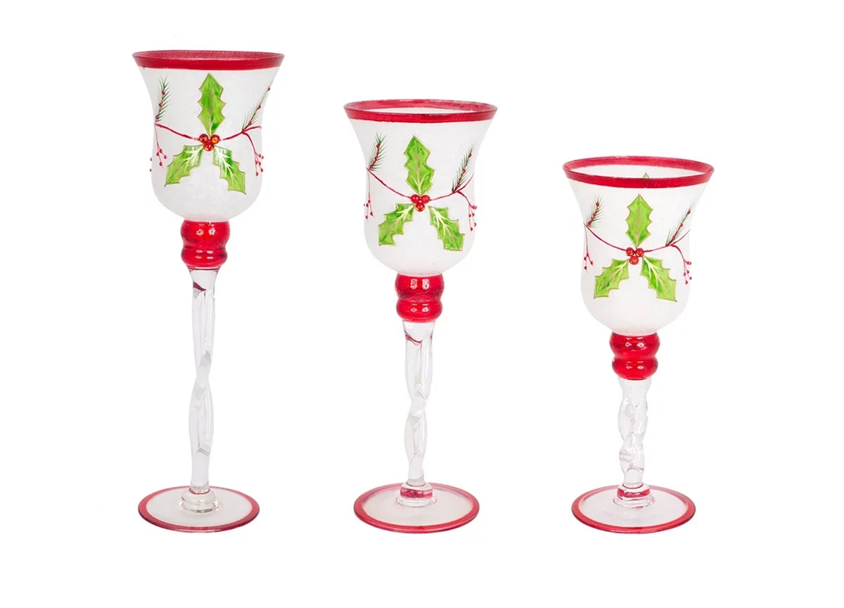 3ct Glass Christmas Candle Holder Set M63107