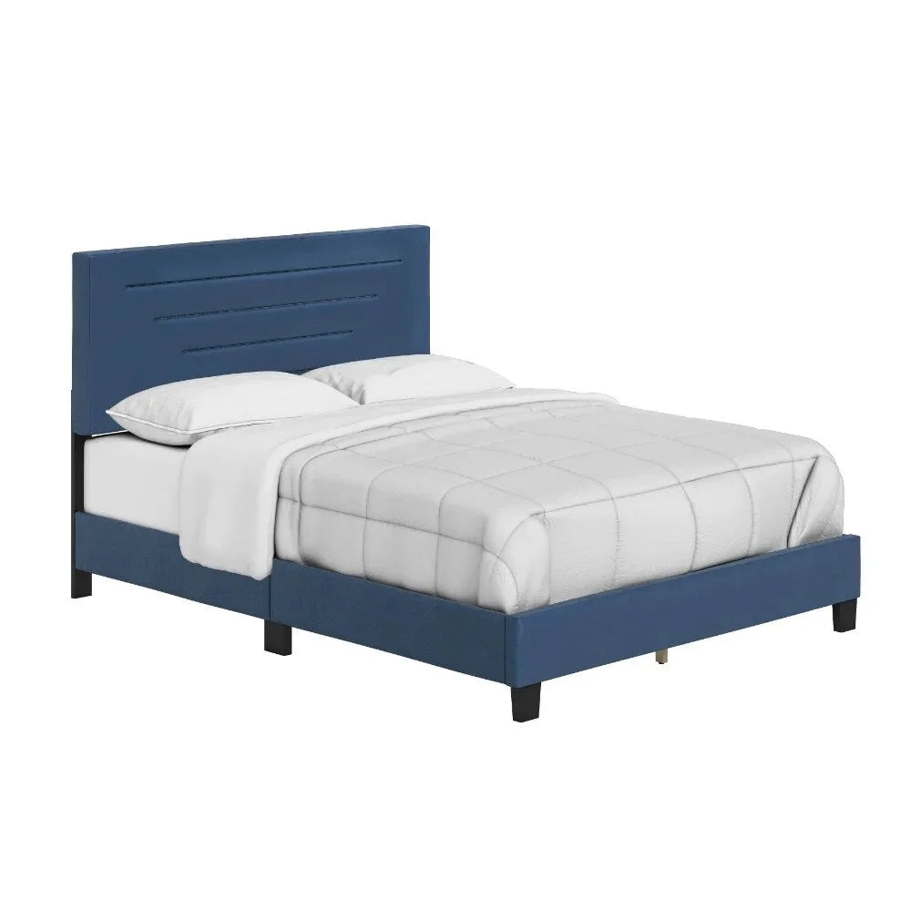 Blue Faux Leather Upholstered Platform Bed E545013