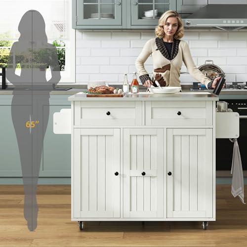 Black Kitchen Island on Wheels with Drop Leaf and Storage Cabinets Z5638